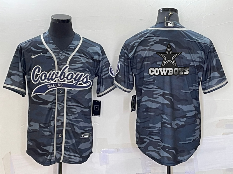 Men's Dallas Cowboys Blank Grey Camo Team Big Logo With Patch Cool Base Stitched Baseball Jersey